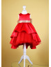 Red Satin Tulle High Low Flower Girl Dress